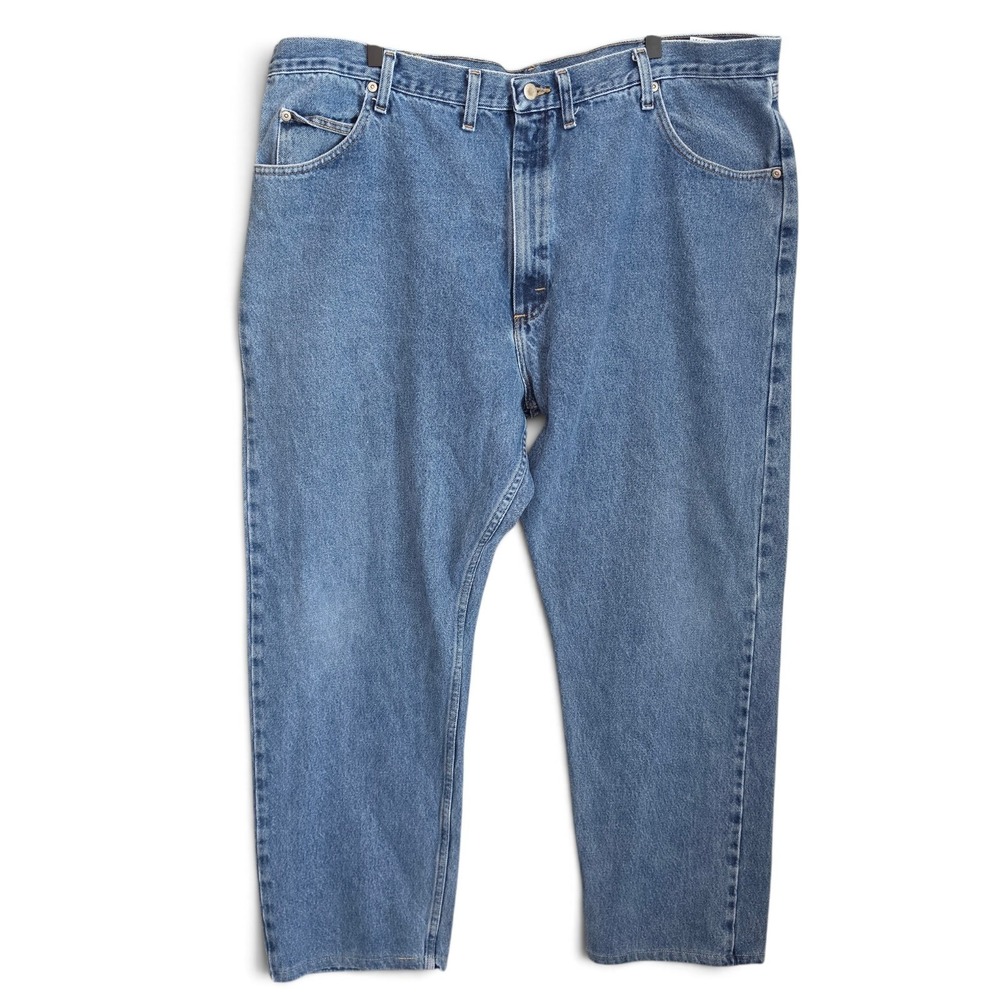 Wrangler Jeans Mens 44x32 Medium Wash Relaxed Fit Straight Leg Blue Work Denim